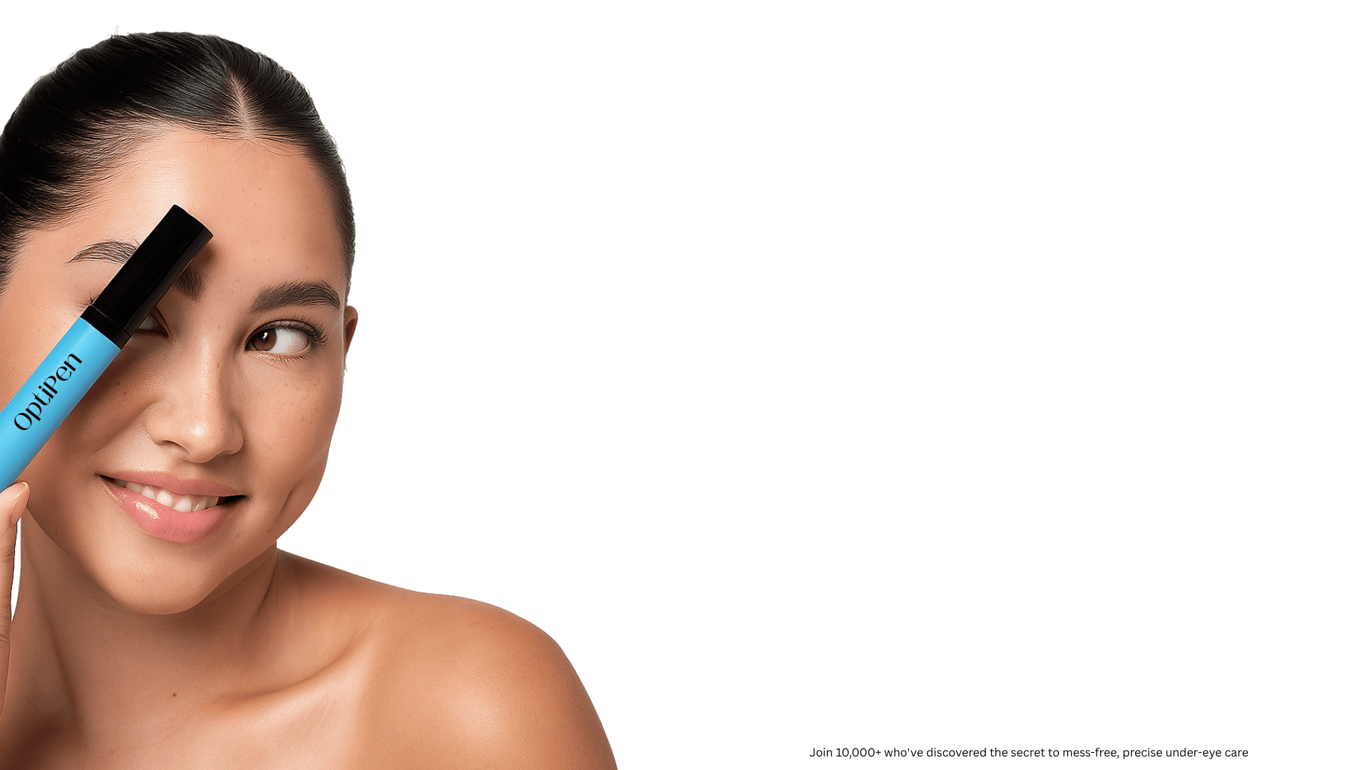 Precision under-eye gel pen applied near the eye to reduce dark circles and puffiness